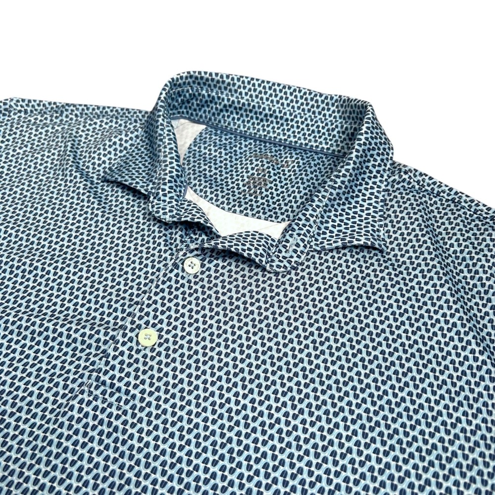 Johnnie-O Mens XL Blue Geometric‎ Print Short Sleeve Performance Polo Shirt